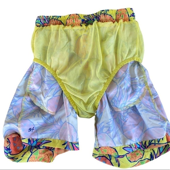 Tipsy Elves Pineapple Swim Trunks 7” Tropical Lined Sz Small Yellow Orange Blue - Picture 4 of 8
